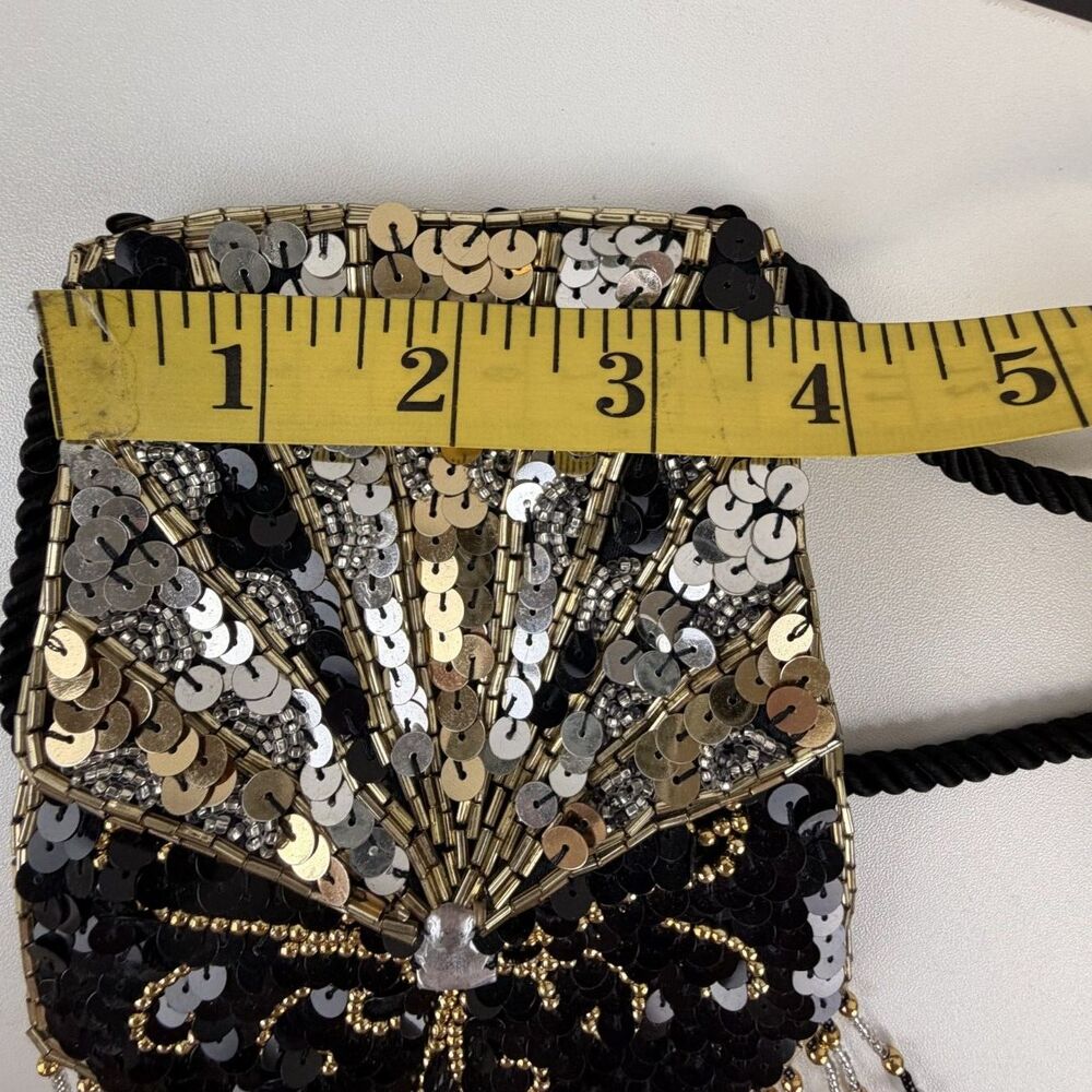 Vintage SHARMARK Las Vegas Evening Bag Sequin Beaded Fringe Pouch Crossbody Glam - Picture 8 of 10
